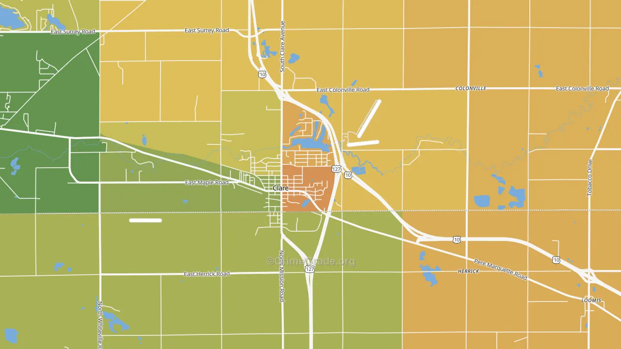 Clare, MI Map of Murder Rates