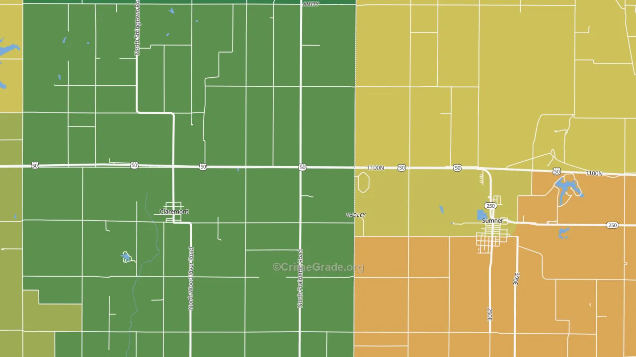 Claremont, IL Map of Murder Rates