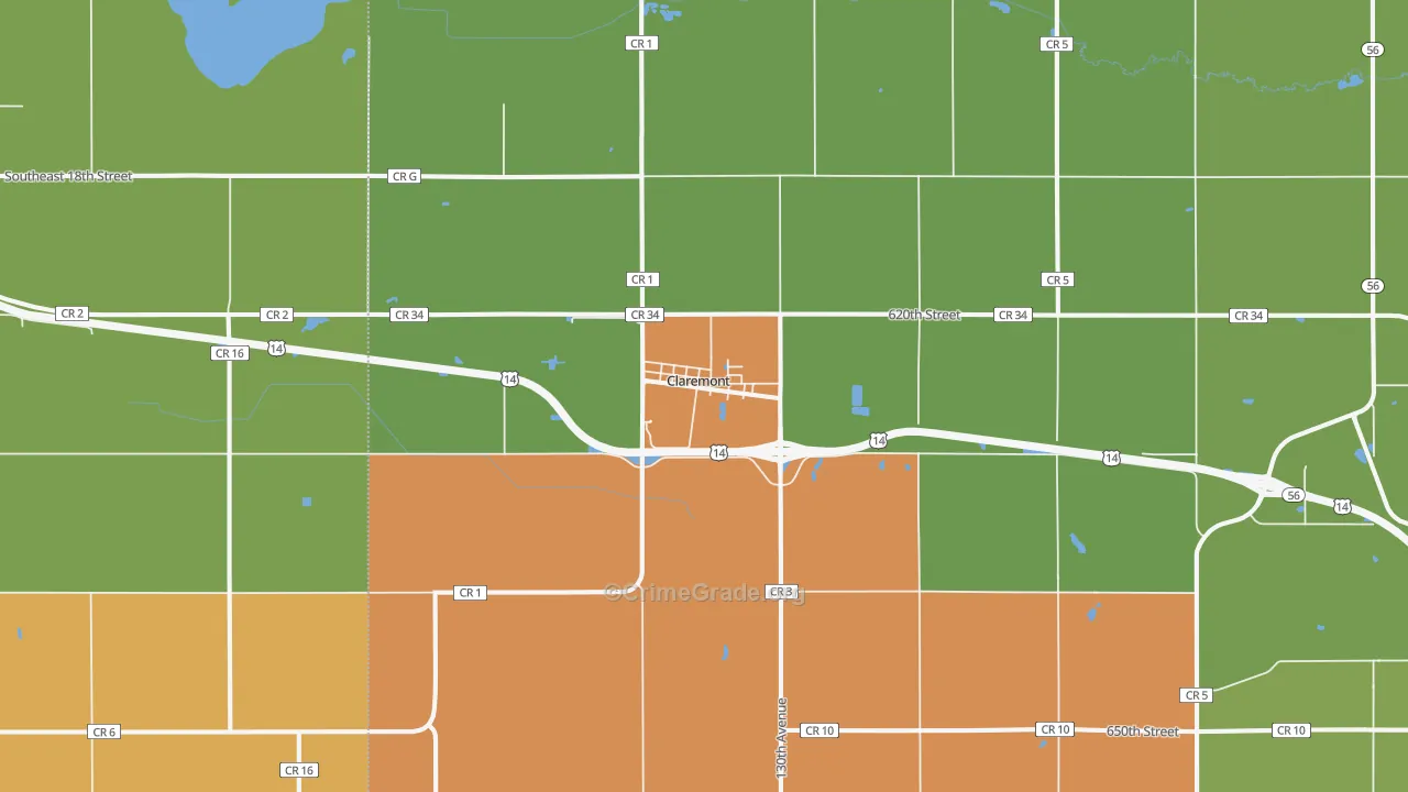Claremont, MN Map of Murder Rates