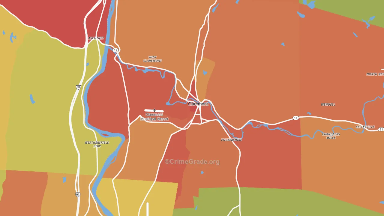 Claremont, NH Map of Murder Rates