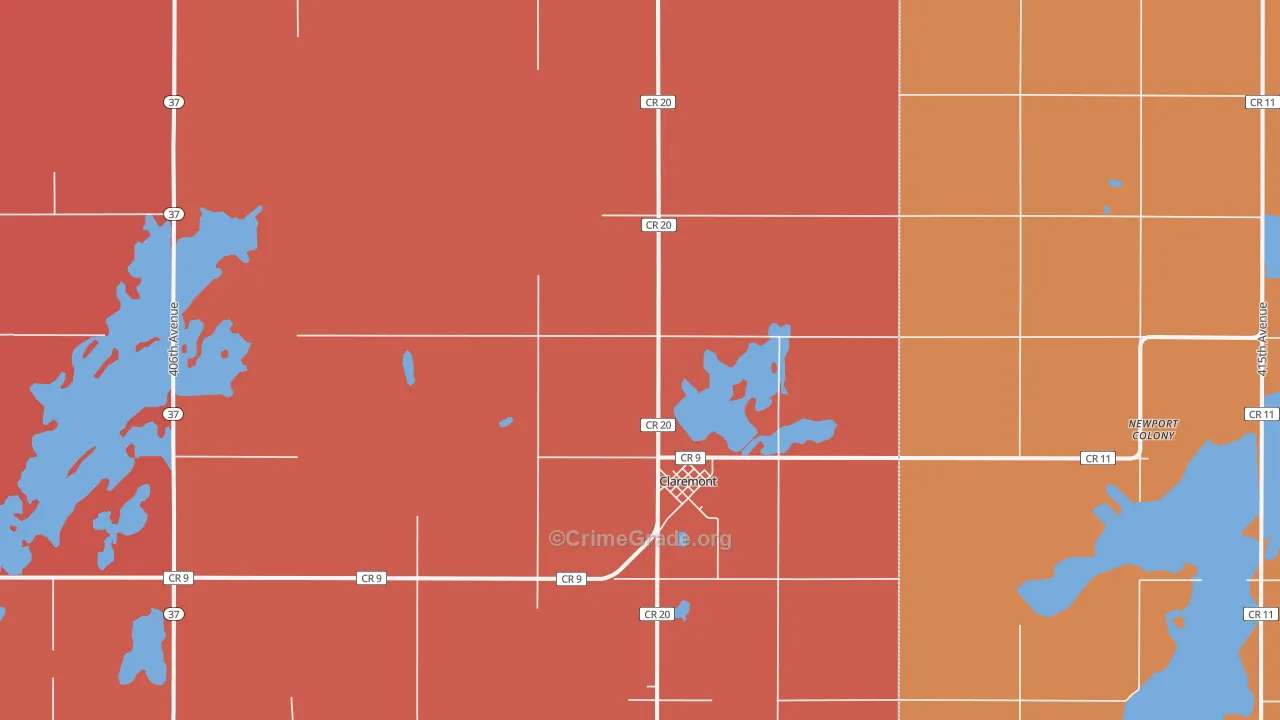 Claremont, SD Map of Murder Rates