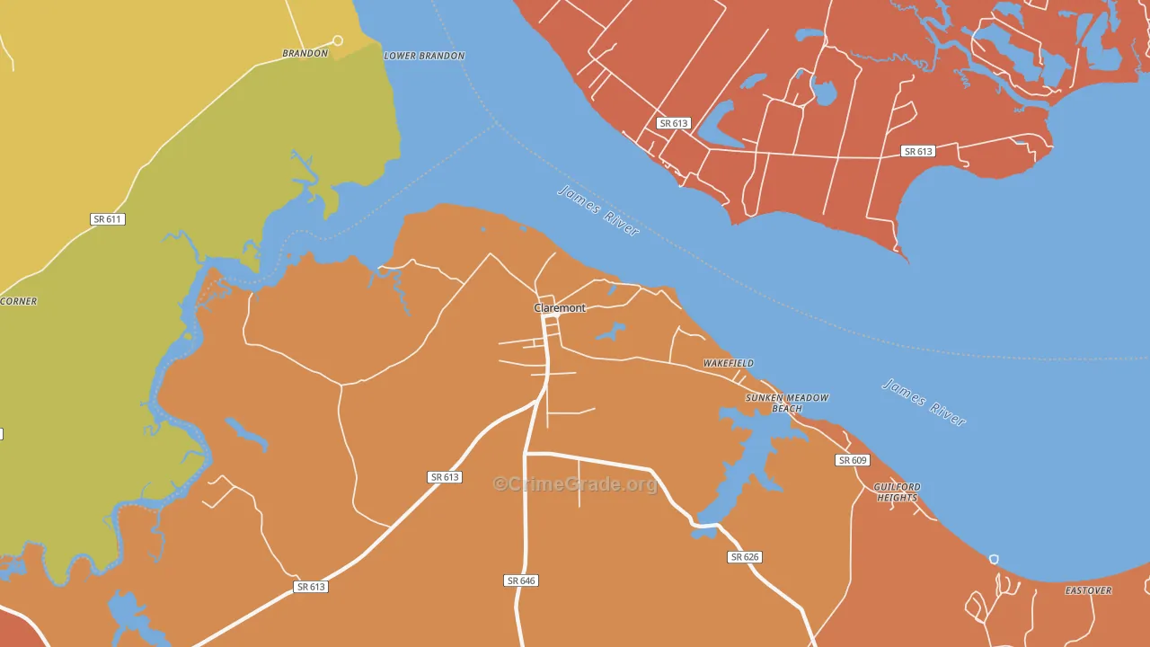 Claremont, VA Map of Murder Rates