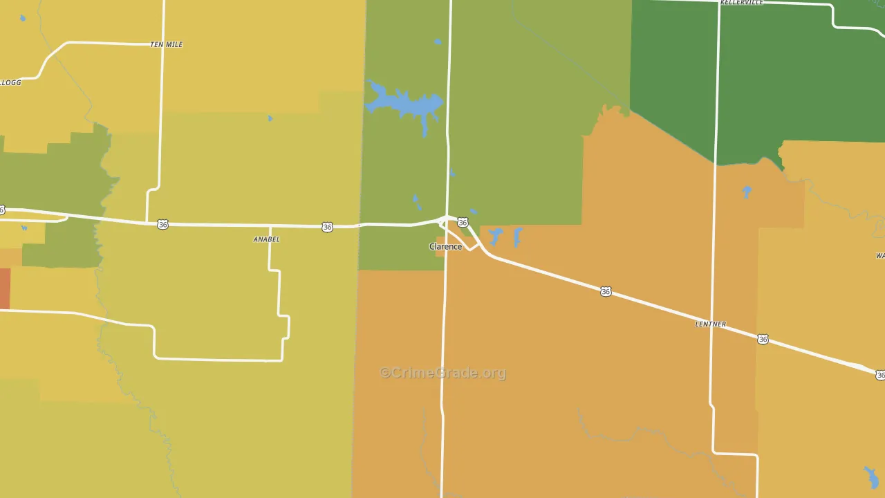 Clarence, MO Map of Murder Rates