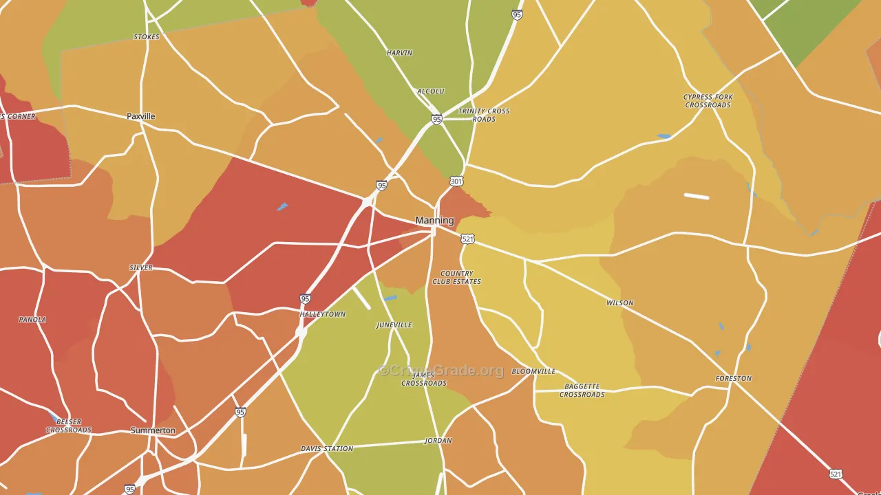 Clarendon County, SC Map of Murder Rates