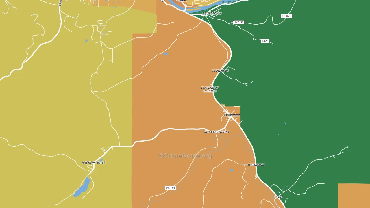 Clarendon, PA Map of Murder Rates