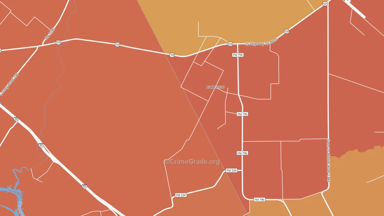 Clareville, TX Map of Murder Rates