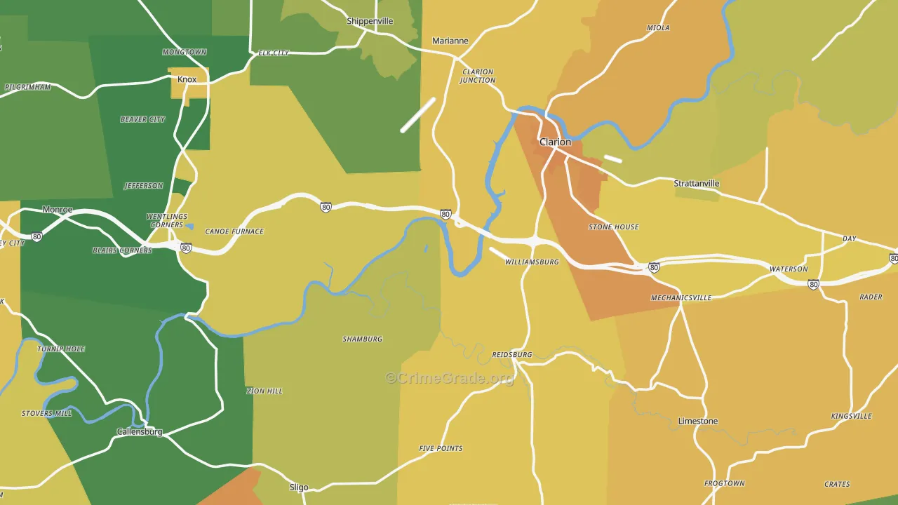 Clarion County, PA Map of Murder Rates