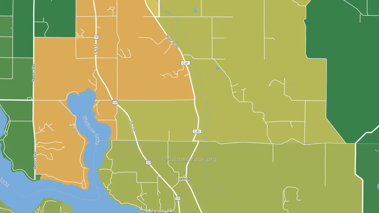 Clarion, MI Map of Murder Rates