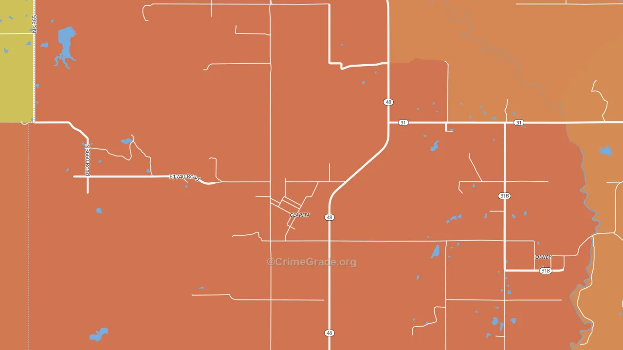 Clarita, OK Map of Murder Rates