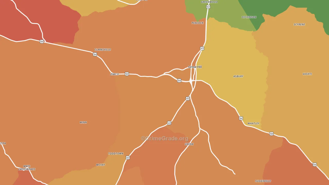 Clarke County, AL Map of Murder Rates