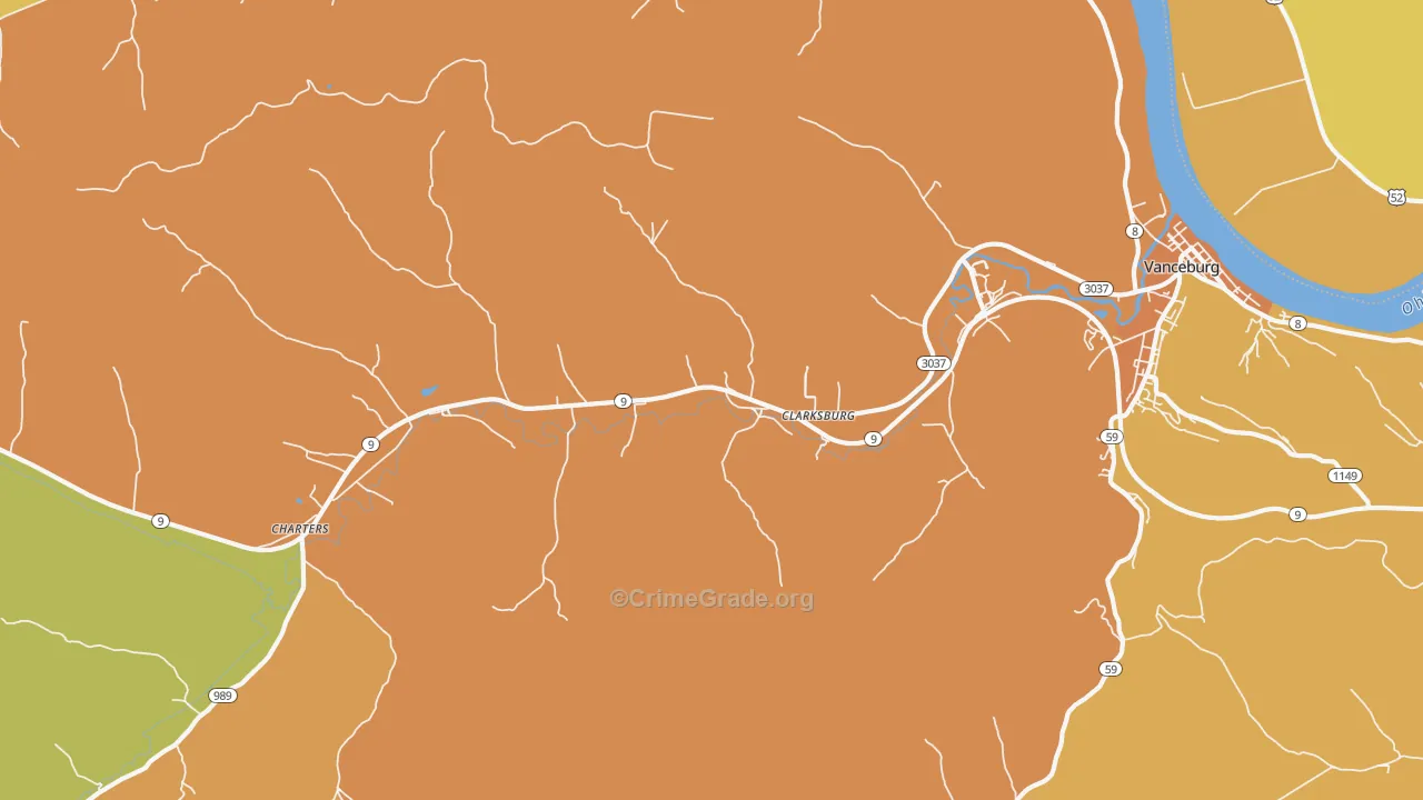 Clarksburg, KY Map of Murder Rates