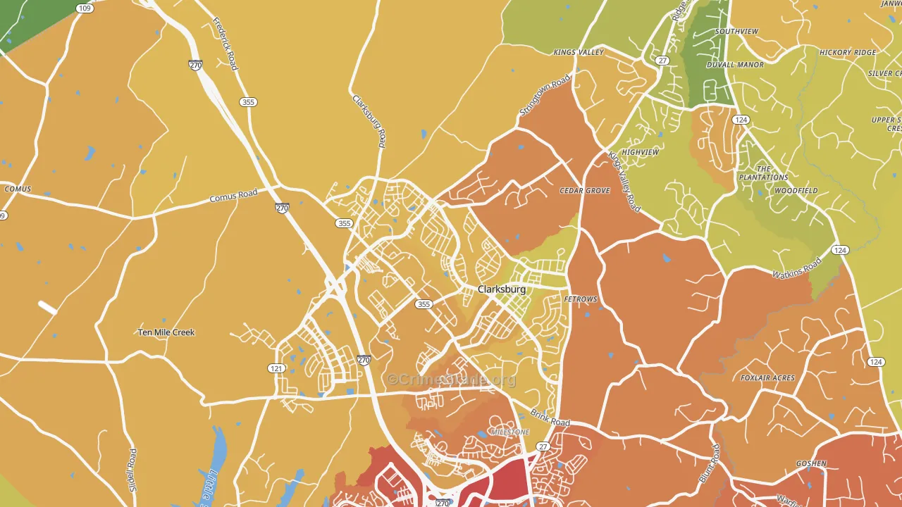 Clarksburg, MD Map of Murder Rates