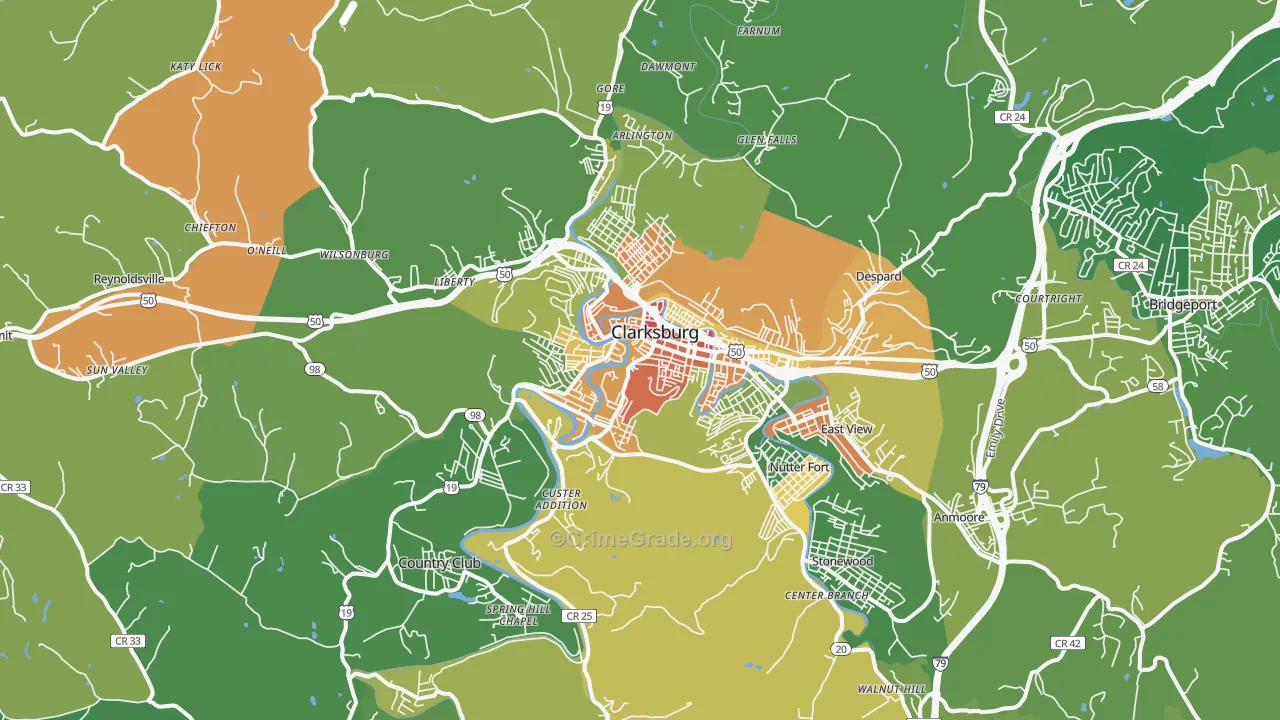 Clarksburg, WV Map of Murder Rates