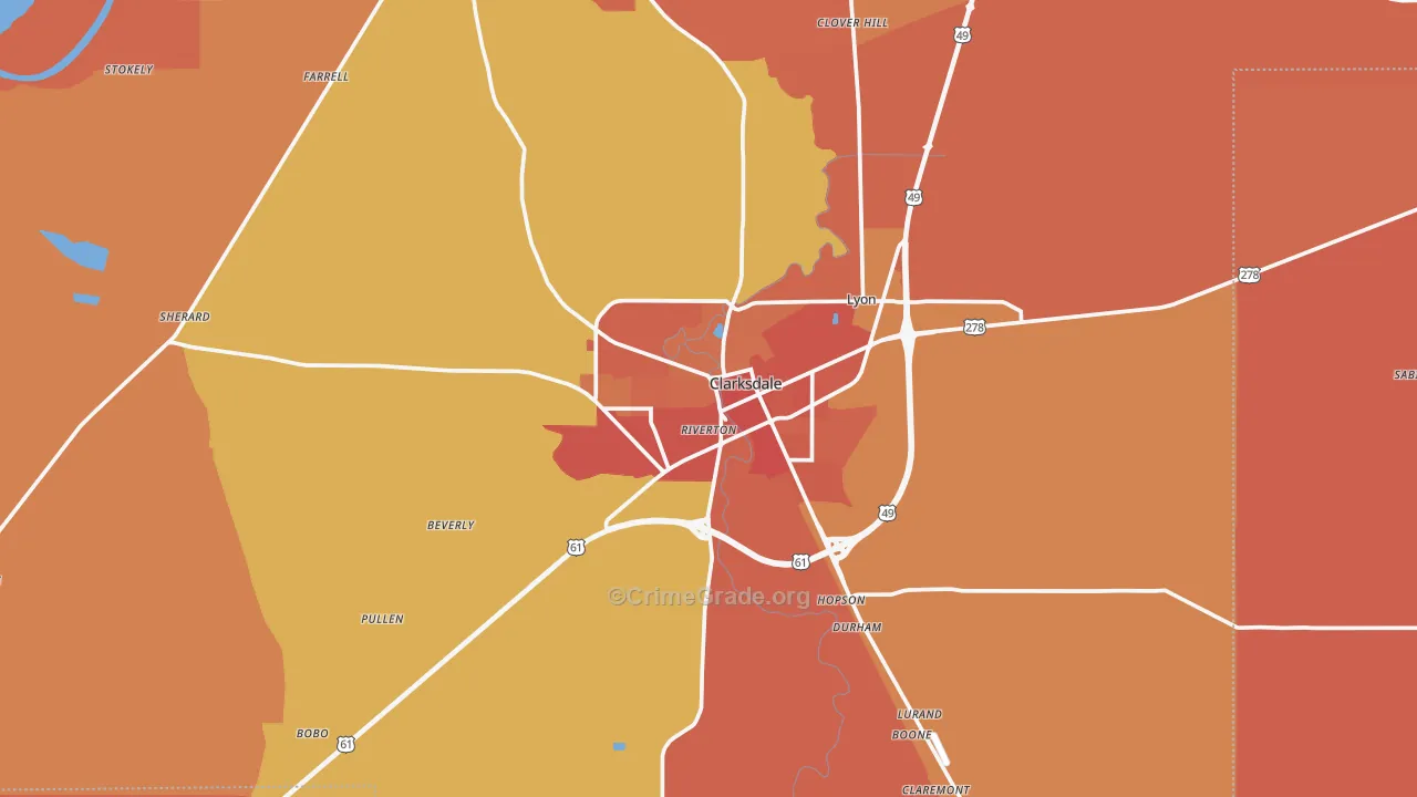 Clarksdale, MS Map of Murder Rates