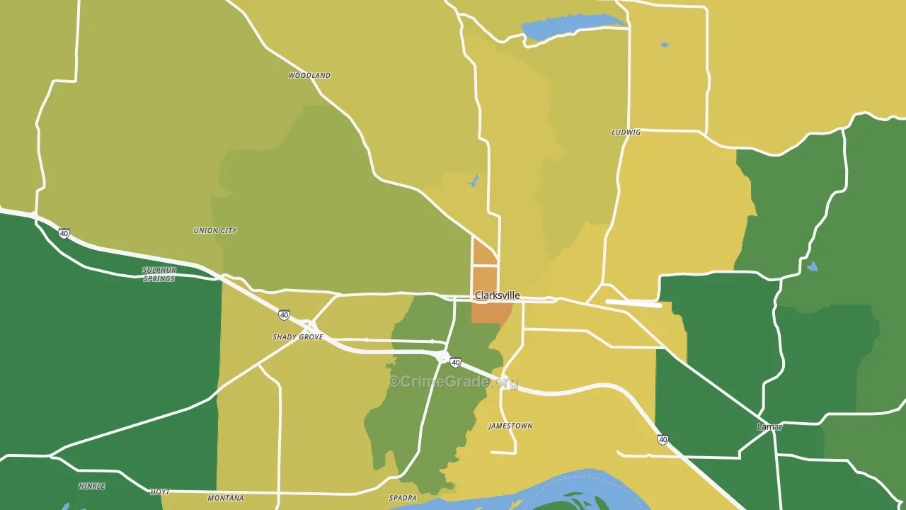 Clarksville, AR Map of Murder Rates