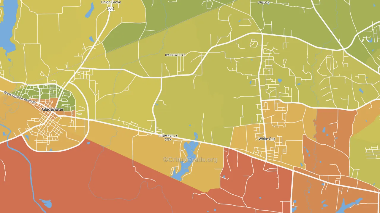 Clarksville City, TX Map of Murder Rates