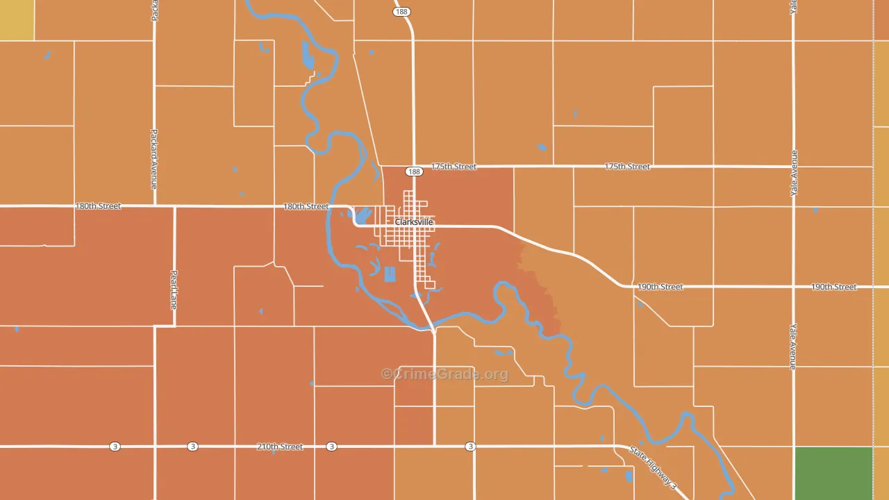 Clarksville, IA Map of Murder Rates