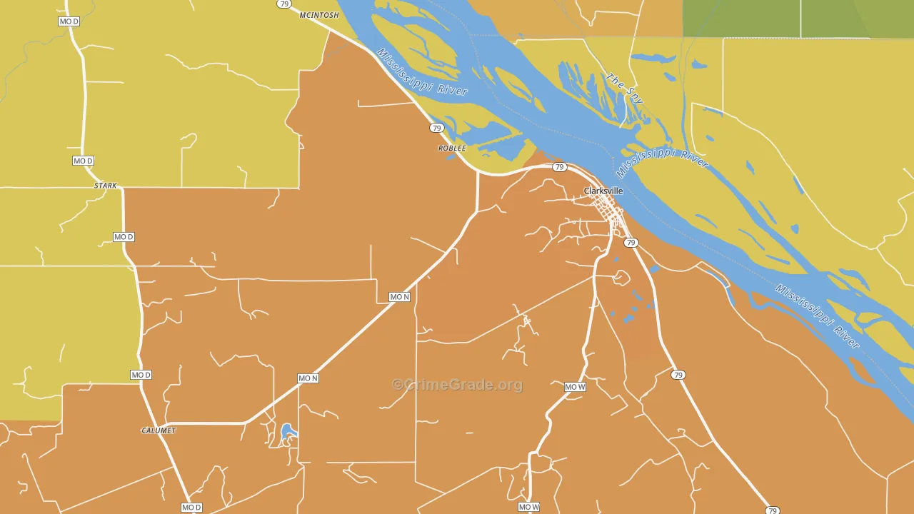 Clarksville, MO Map of Murder Rates