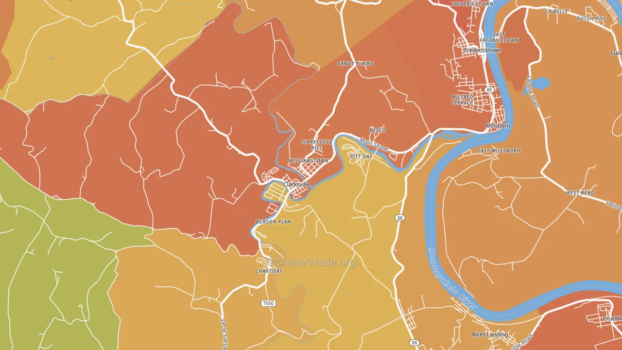Clarksville, PA Map of Murder Rates