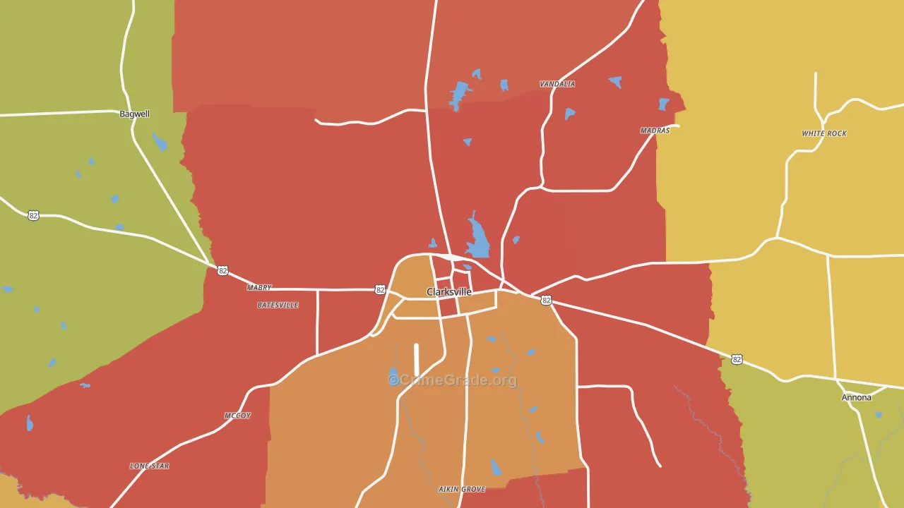 Clarksville, TX Map of Murder Rates