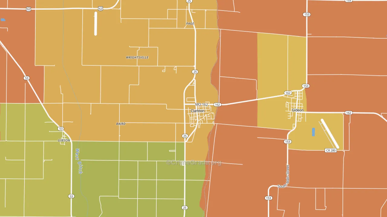 Clarkton, MO Map of Murder Rates