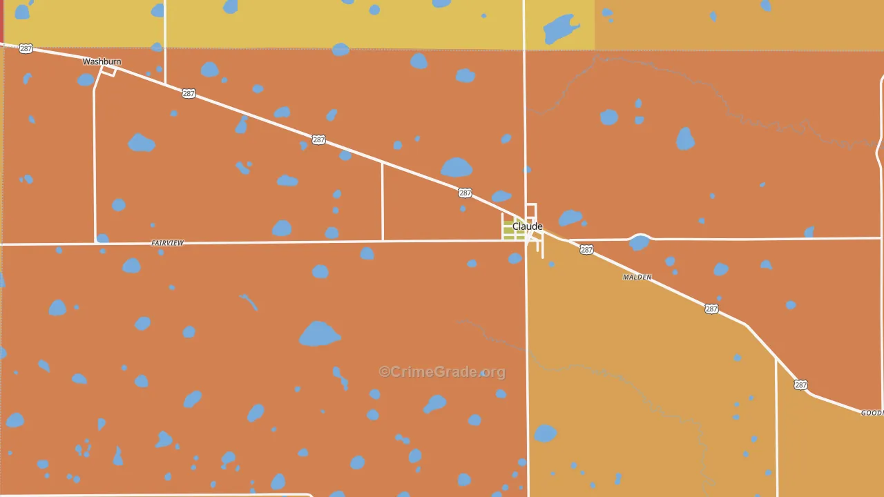 Claude, TX Map of Murder Rates