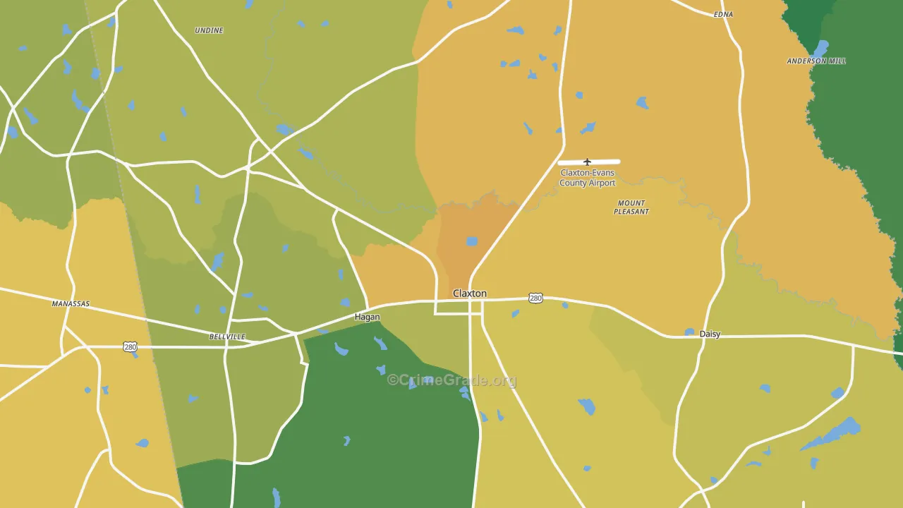 Claxton, GA Map of Murder Rates