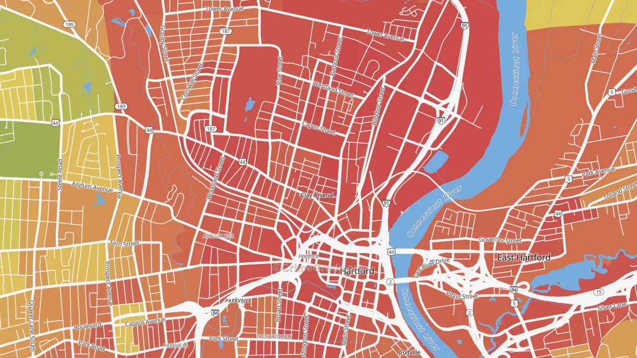 Clay Arsenal, Hartford, CT Map of Murder Rates