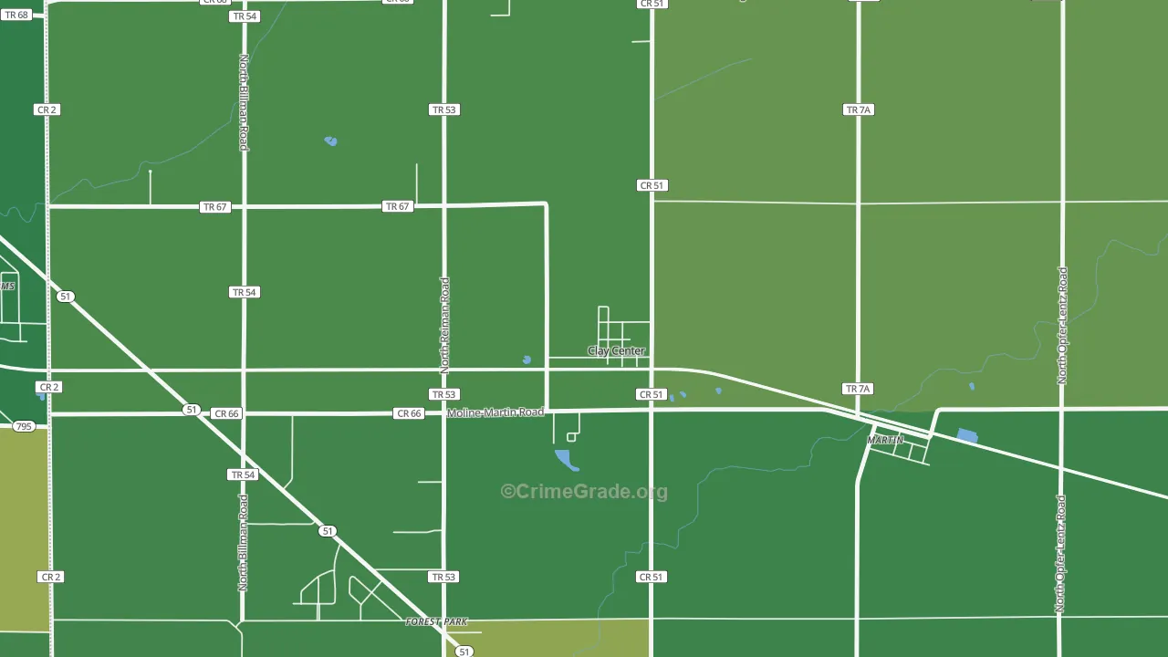 Clay Center, OH Map of Murder Rates