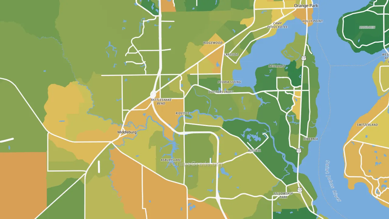 Clay County, FL Map of Murder Rates