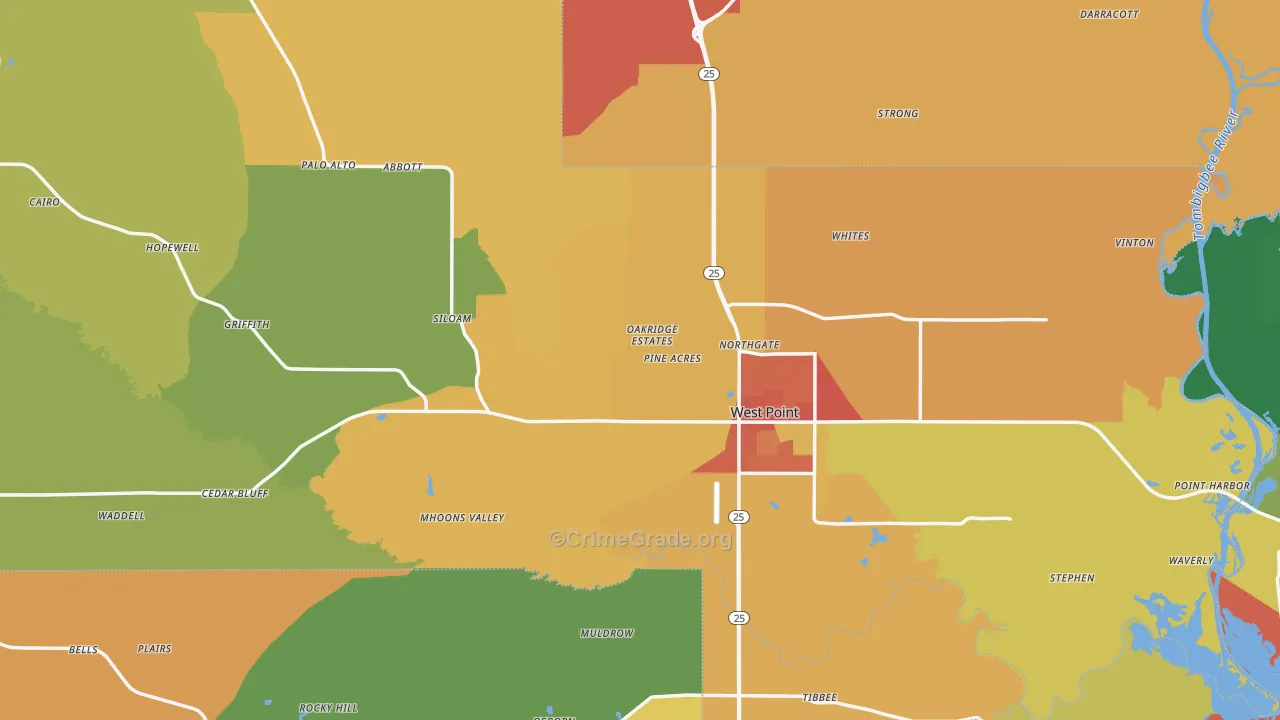 Clay County, MS Map of Murder Rates