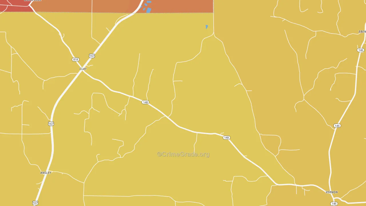 Clay, LA Map of Murder Rates