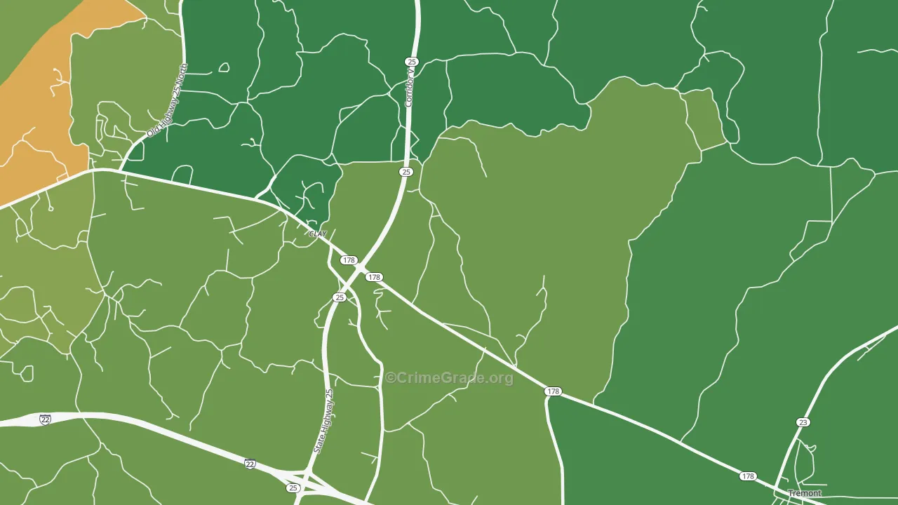 Clay, MS Map of Murder Rates
