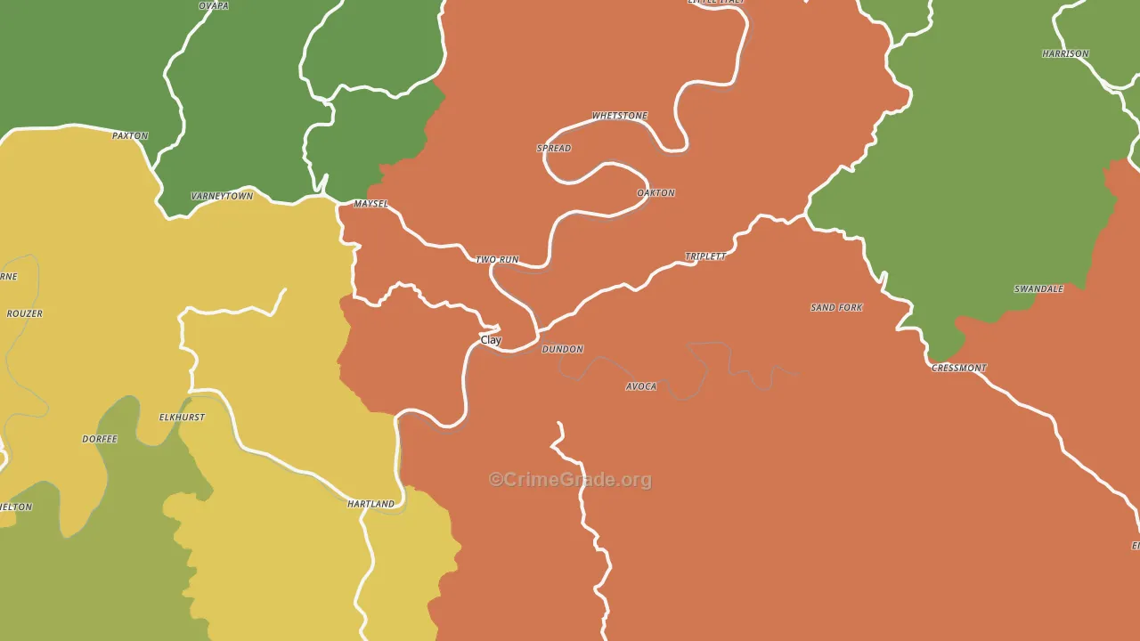 Clay, WV Map of Murder Rates