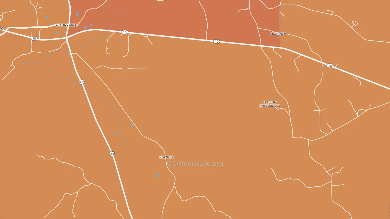 Clayhill, AL Map of Murder Rates
