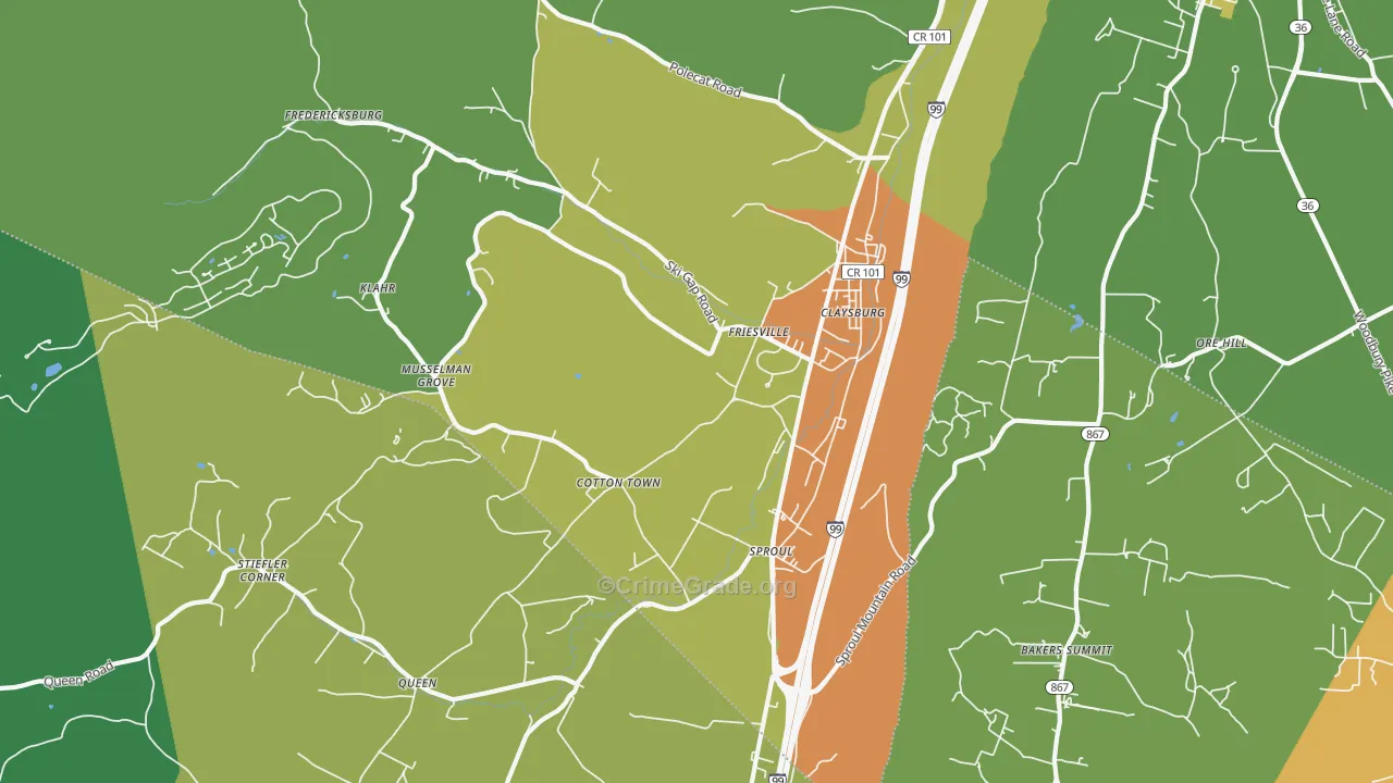 Claysburg, PA Map of Murder Rates