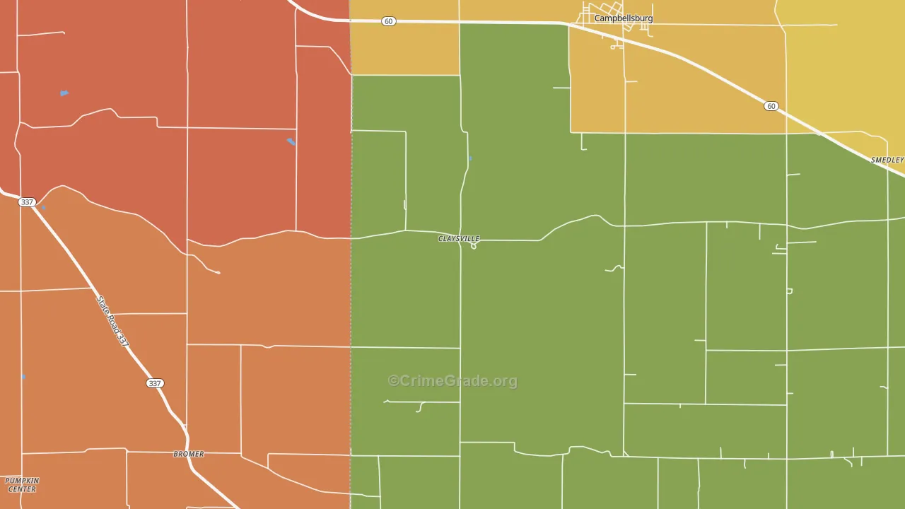 Claysville, IN Map of Murder Rates