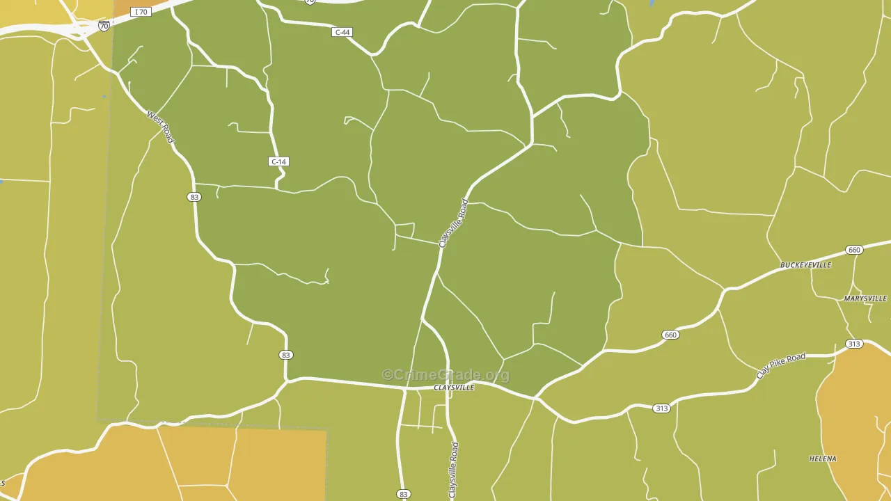 Claysville, OH Map of Murder Rates