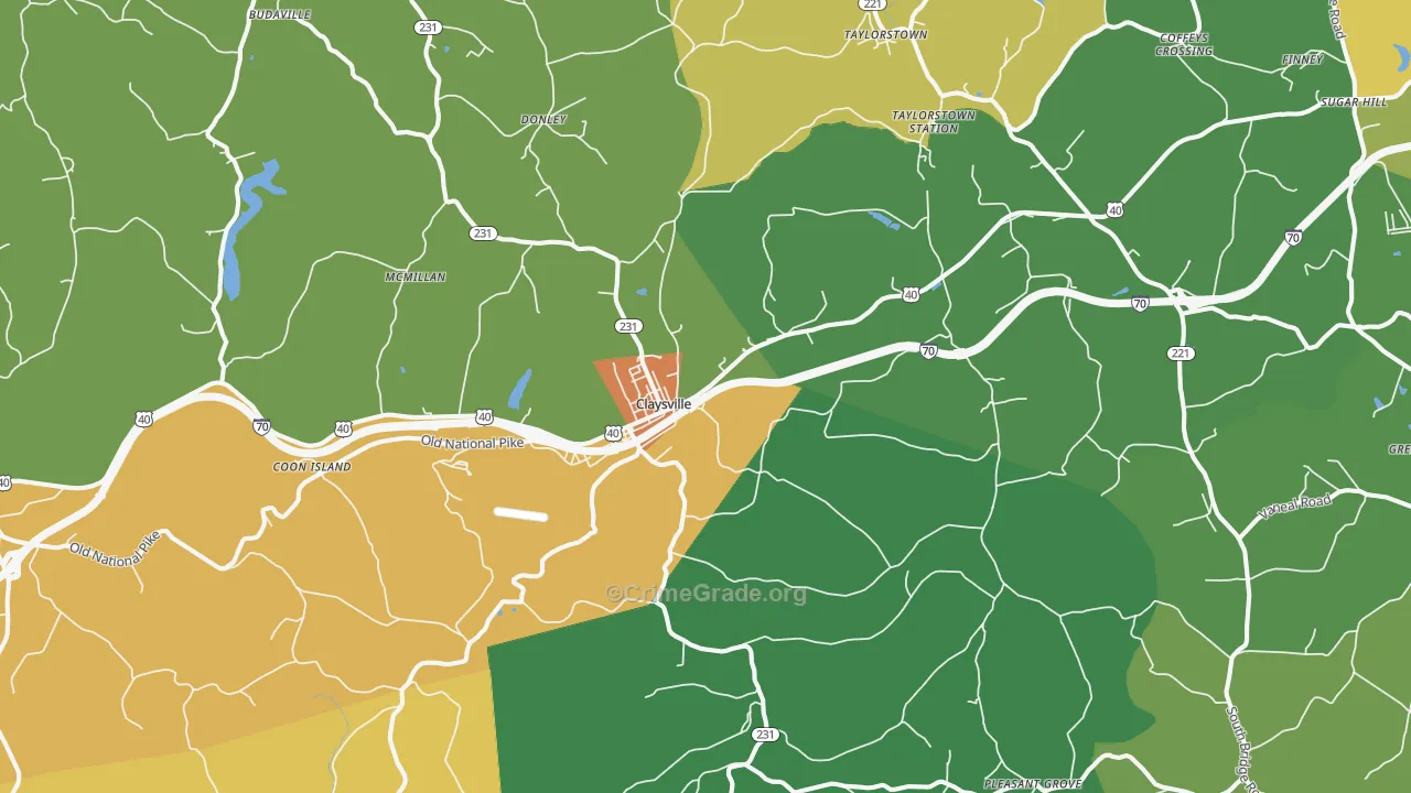 Claysville, PA Map of Murder Rates