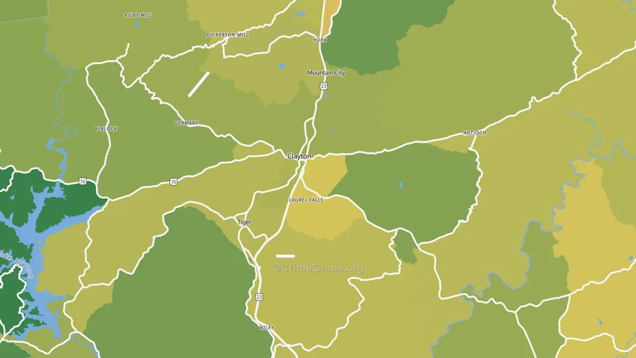 Clayton, GA Map of Murder Rates