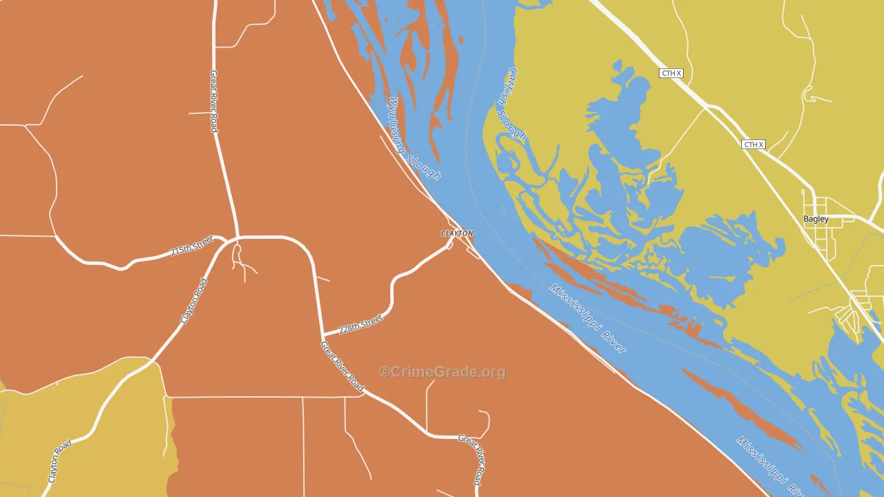 Clayton, IA Map of Murder Rates