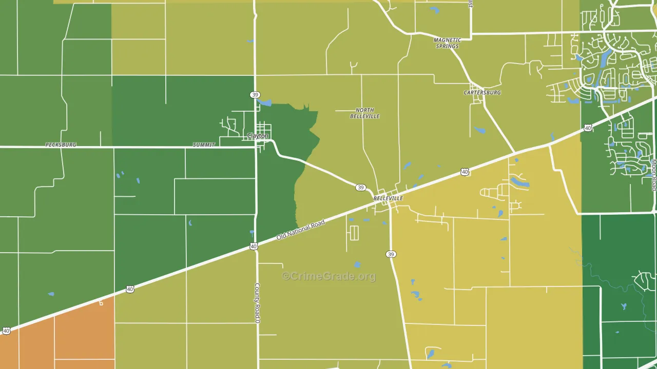 Clayton, IN Map of Murder Rates