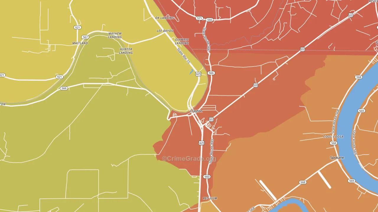 Clayton, LA Map of Murder Rates