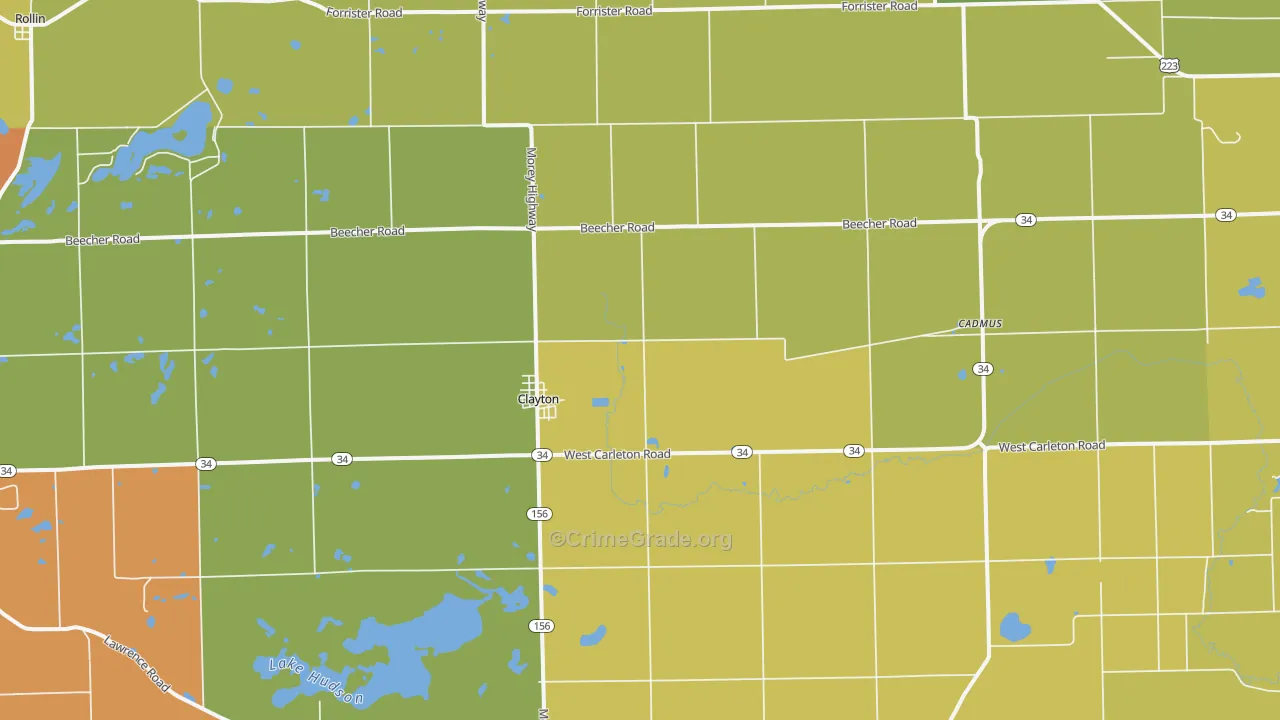 Clayton, MI Map of Murder Rates