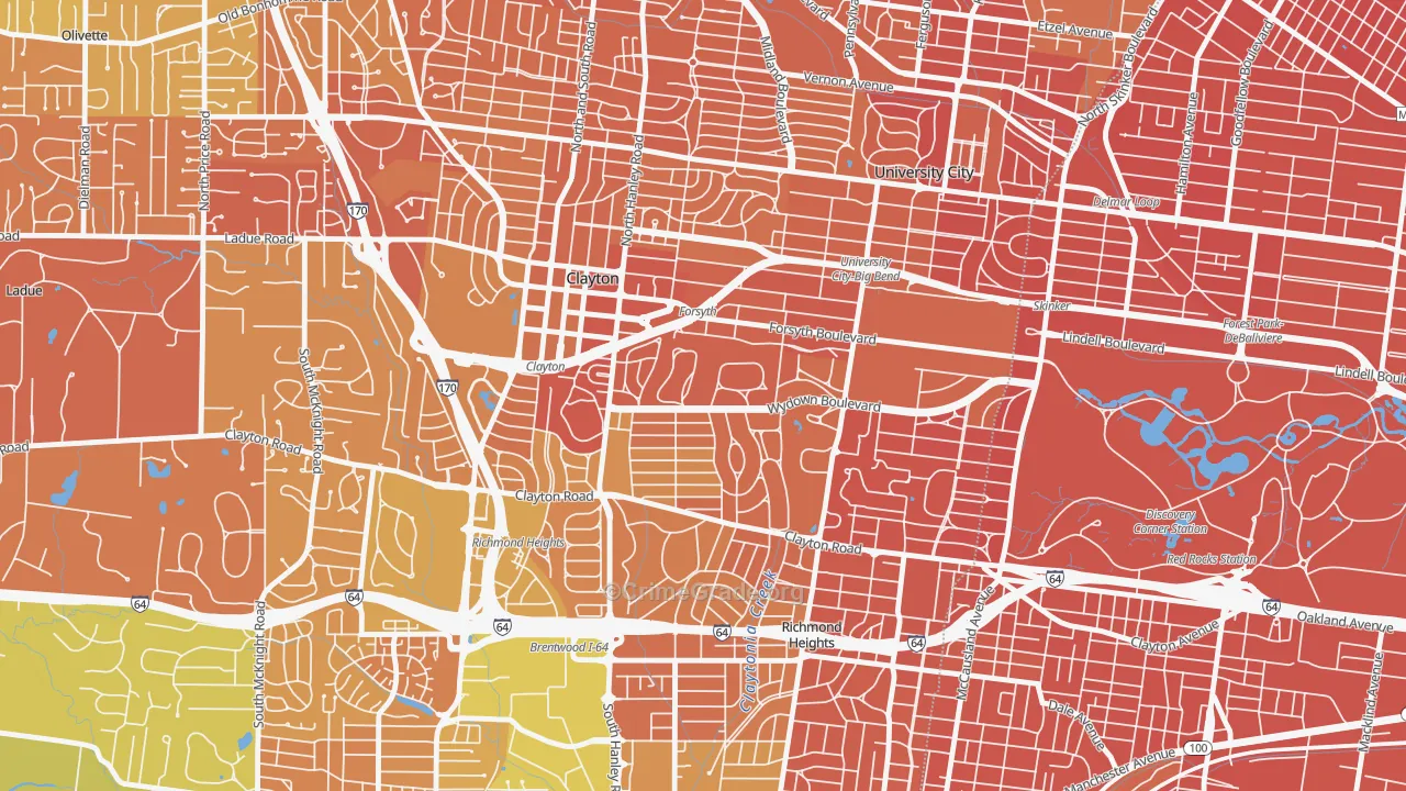 Clayton, MO Map of Murder Rates