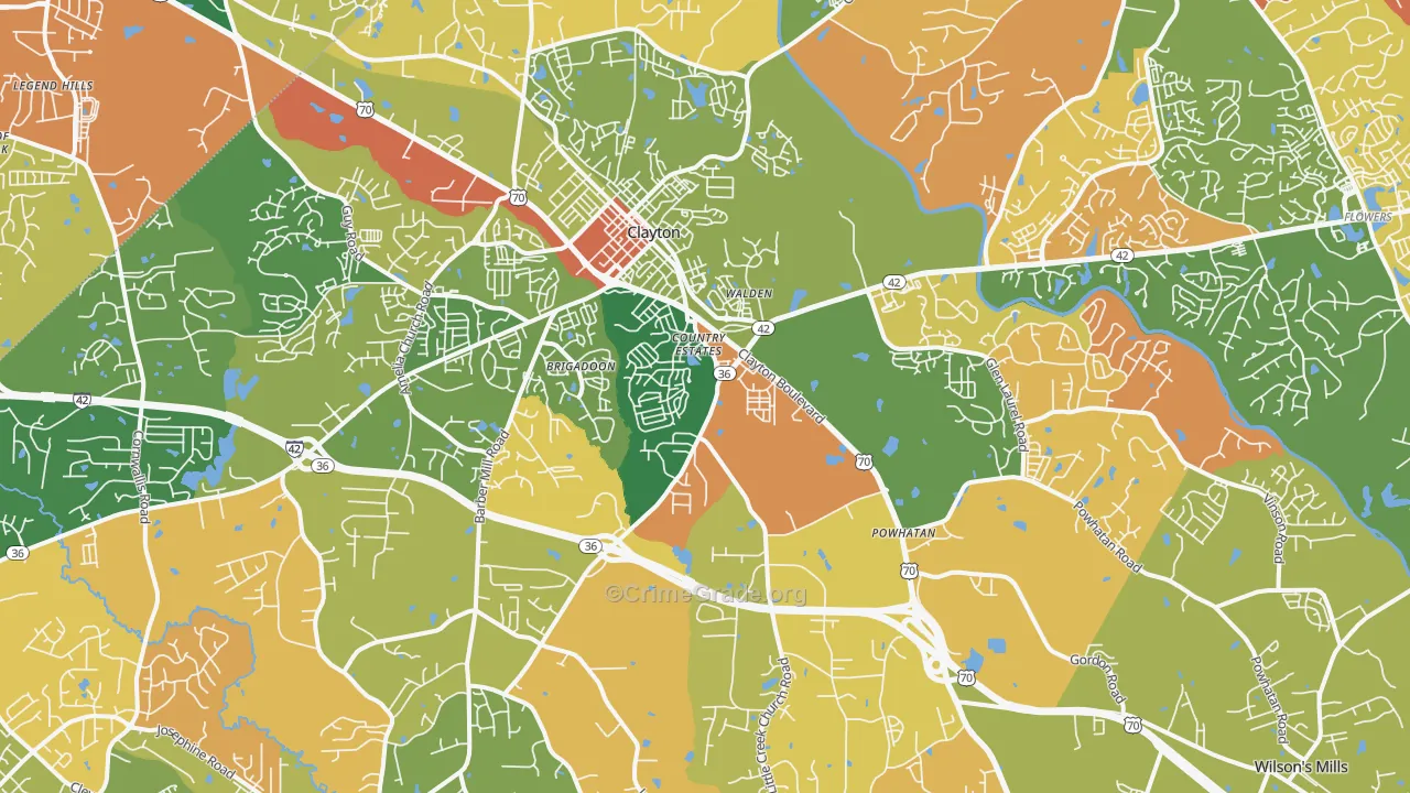 Clayton, NC Map of Murder Rates