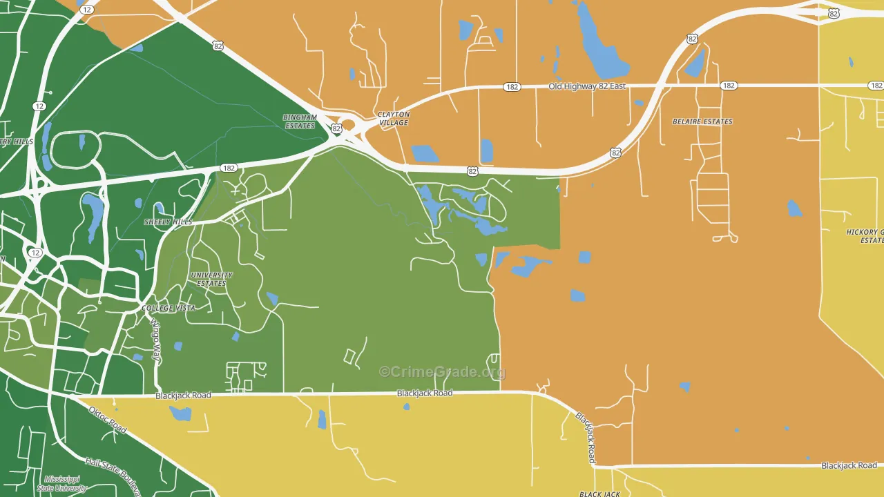 Clayton Village, MS Map of Murder Rates