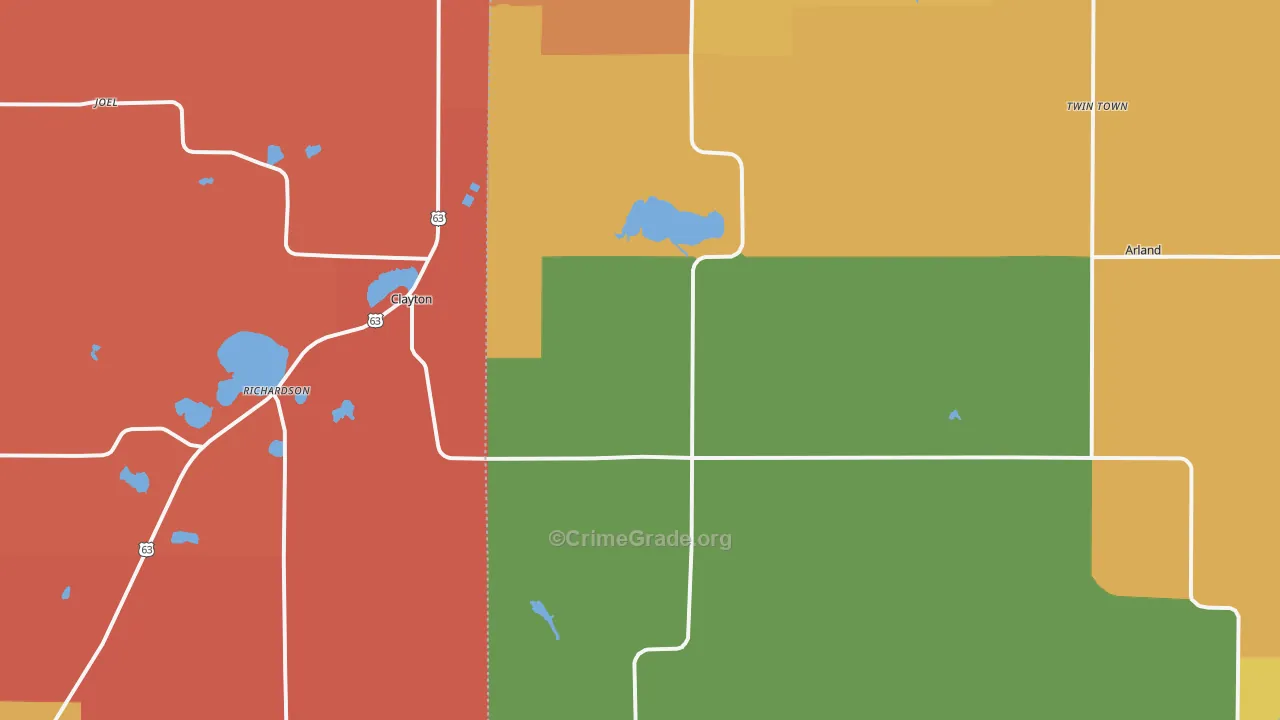 Clayton, WI Map of Murder Rates