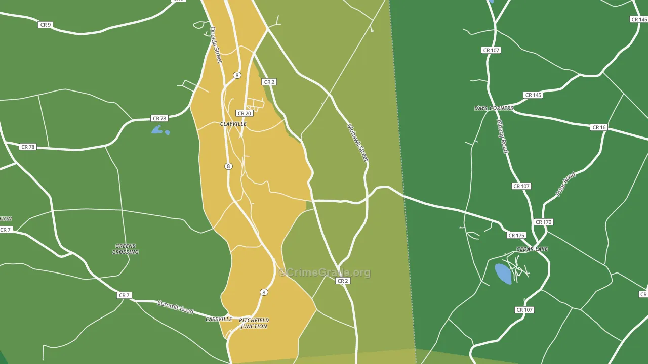 Clayville, NY Map of Murder Rates