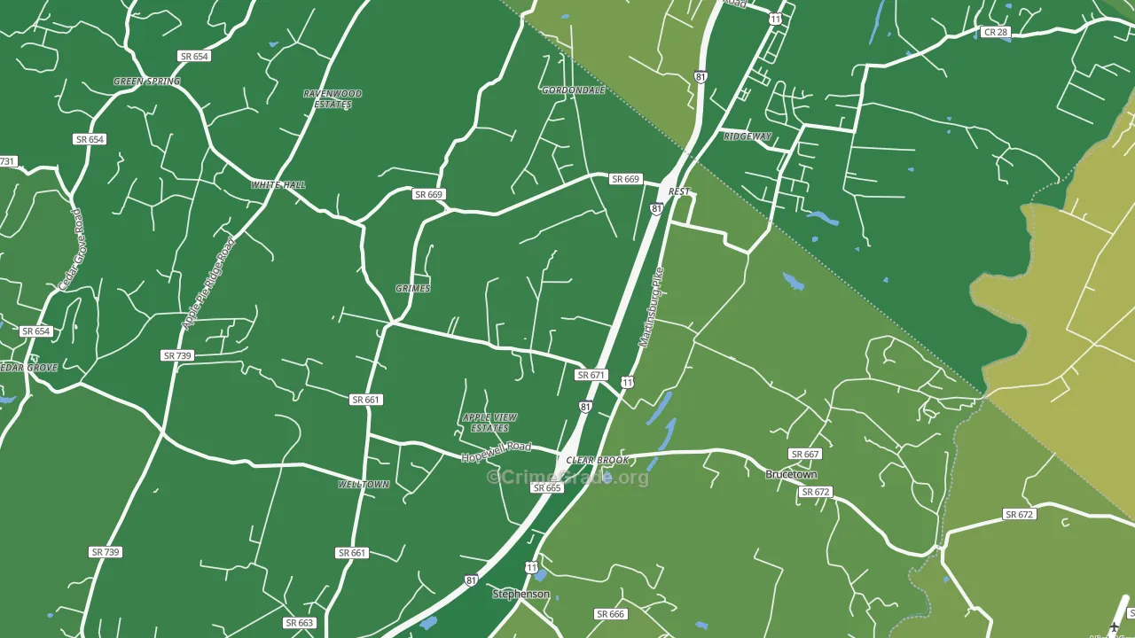 Clear Brook, VA Map of Murder Rates